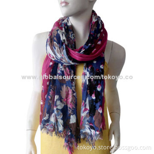 Woven scarf with screen printing, floral tile style, measures 180*70+1.5cm, nice handle